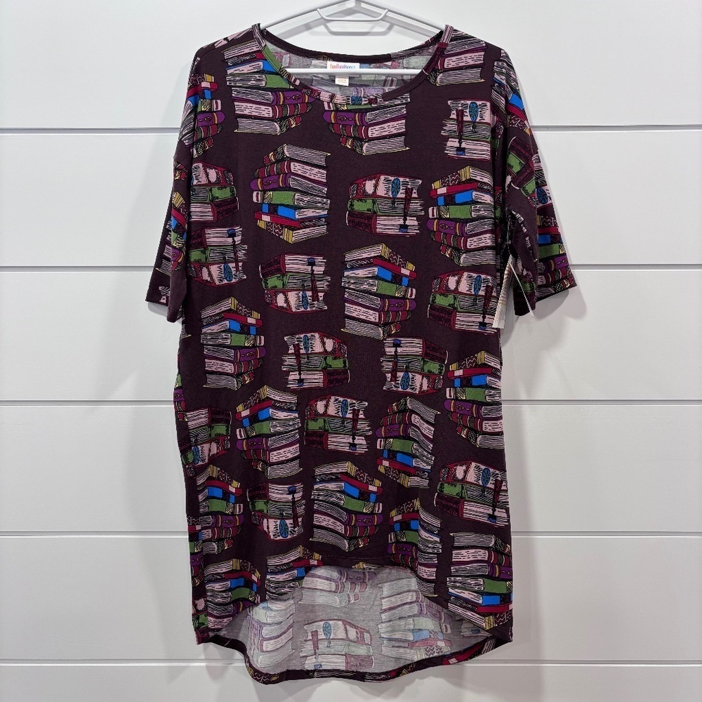 NWT LuLaRoe Irma tunic hi low hem book pattern very oversized XXS